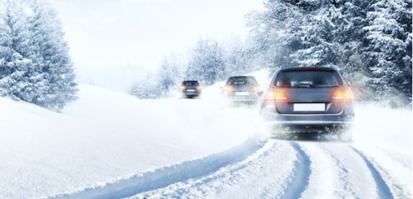 car driving on snow road near Kingston, Ontario